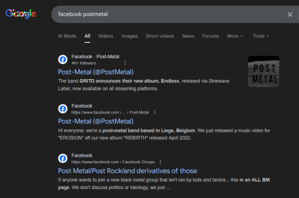 Searching for Facebook interests via Google without having an Facebook account.