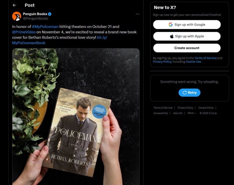 Viewing individual public post on X without an account on PC. 