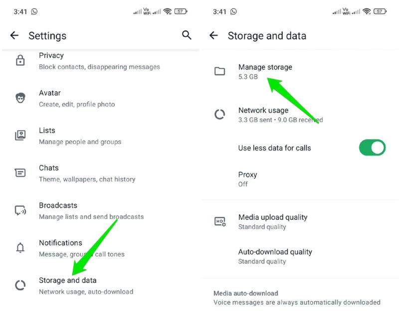 WhatsApp Manage Storage setting