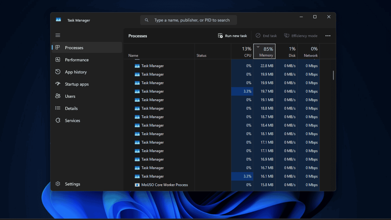Windows 11 Task Manager Duplication Bug