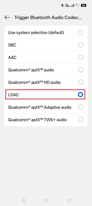 Selecting the highest audio codec, LDAC, rather than system defaults.