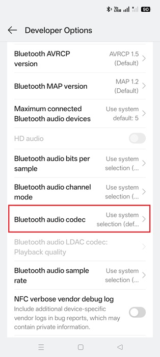 Bluetooth audio codec can be changed from Developer Options in Android.