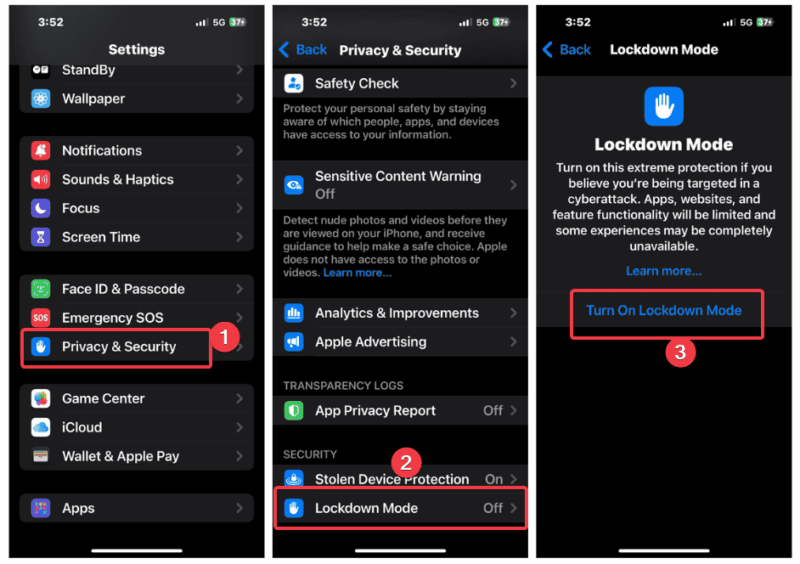 Enable Lockdown Mode Iphone