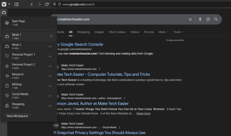 My Workspaces In Vivaldi