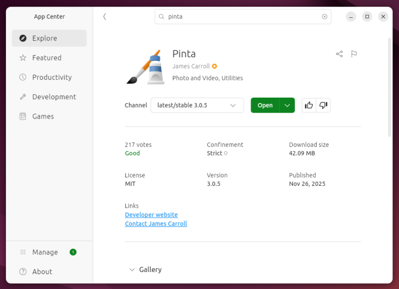 Pinta App Showing In Appcenter