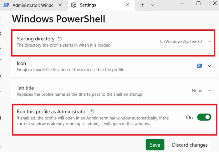 Administrator related settings in quake mode.
