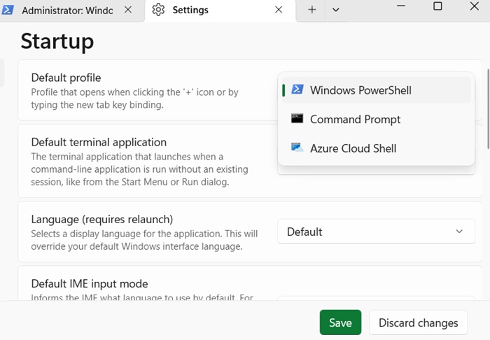 The default profile of quake mode can be PowerShell, Cmd, Azure or others.