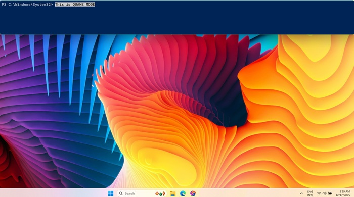 Quake mode is visible top-down from the edge of your screen. Not resizable except in bottom.