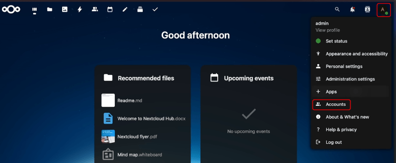 Access Account Settings Nextcloud