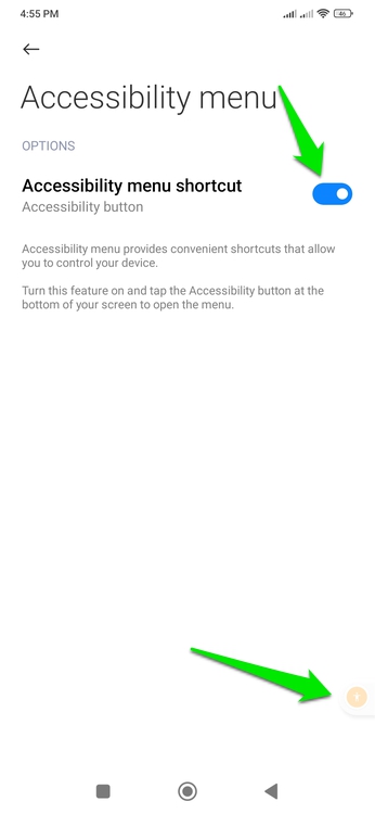 Accessibility Menu Shortcut toggle enabled