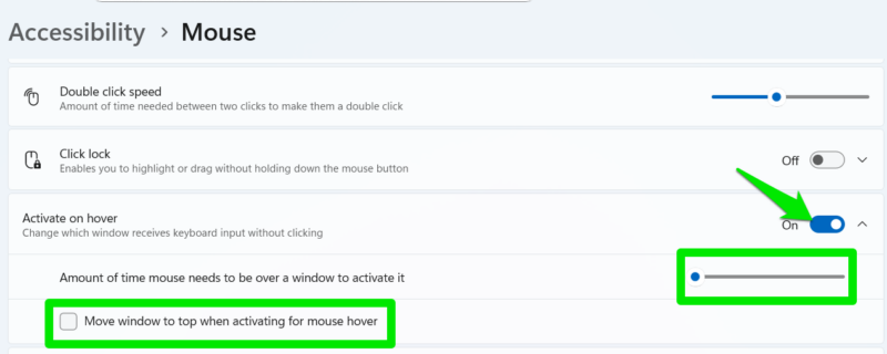 Active On Hover option in Windows Settings