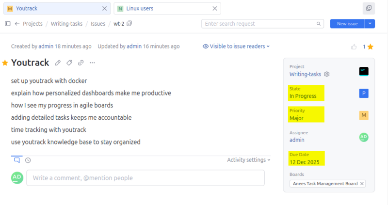 Add Detailed Tasks Youtrack