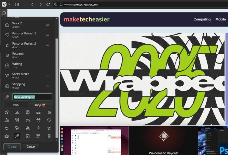 Adding A New Workspace In Vivaldi