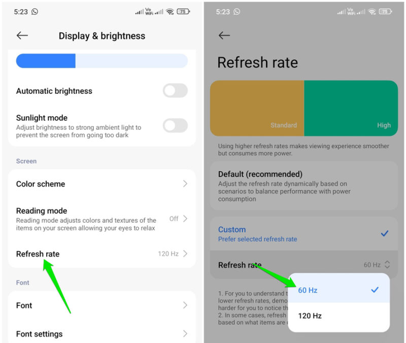 Adjusting Refresh Rate in Android settings