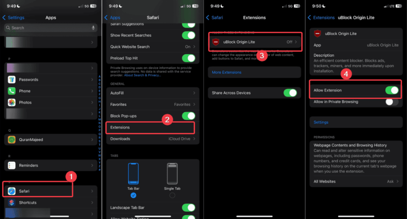 Allow Ublock Origin Lite In Safari Settings
