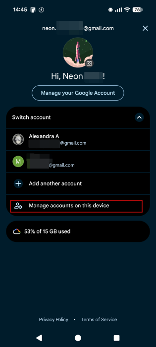 Change Google Account Manage Accounts