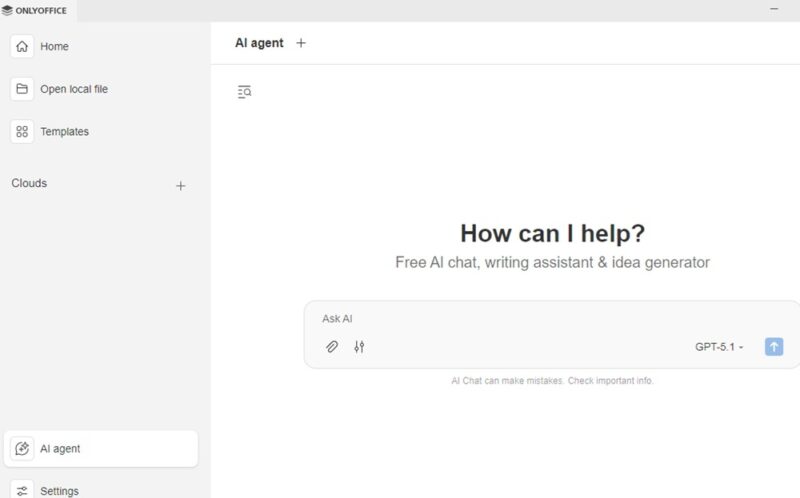 Accessing the AI agent in ONLYOFFICE Desktop Editors.