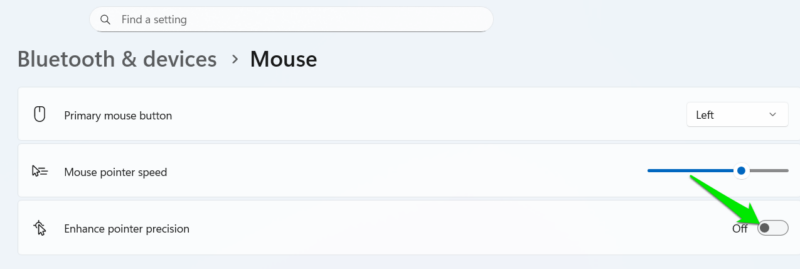 Disabling Enhanced Pointer Precision in Windows settings