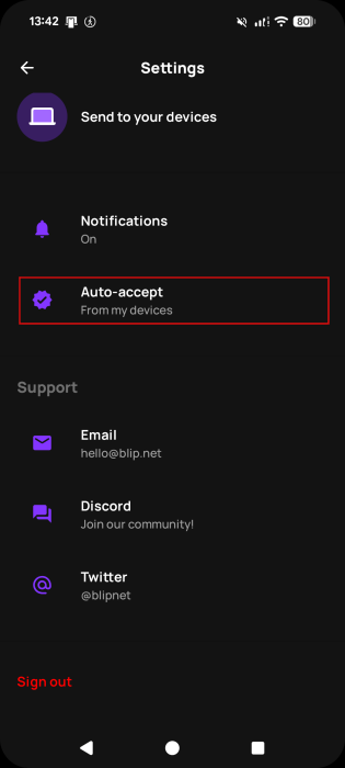 Enabling "Auto-accept" option for sharing between personal devices on Android.