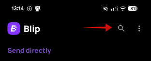 Clicking the search icon in the Blip Android app. 