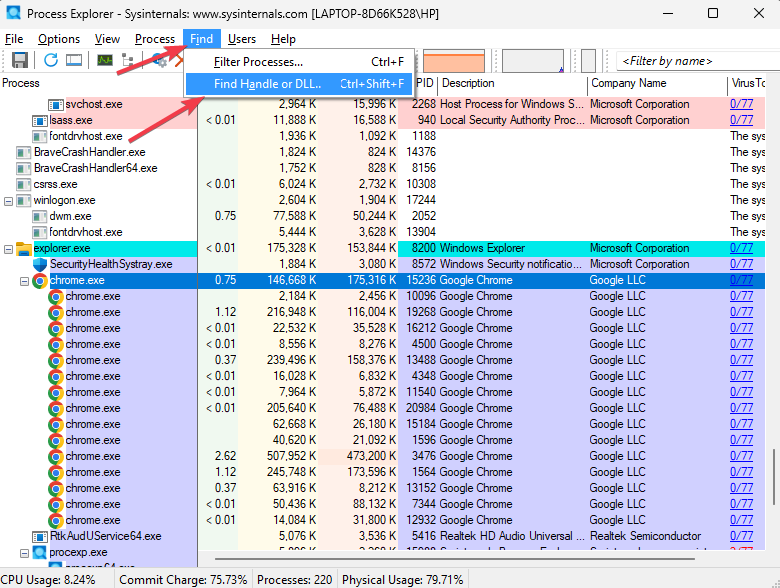 Process Explorer Find Locked Process Handle