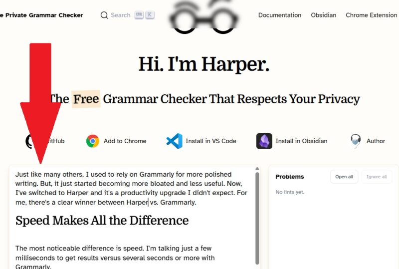 Checking grammar on Harper's homepage.