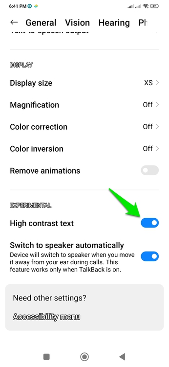 High Contrast Text option in Android accessibility settings
