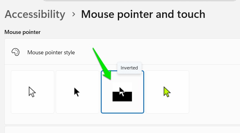 Mouse style options in Windows