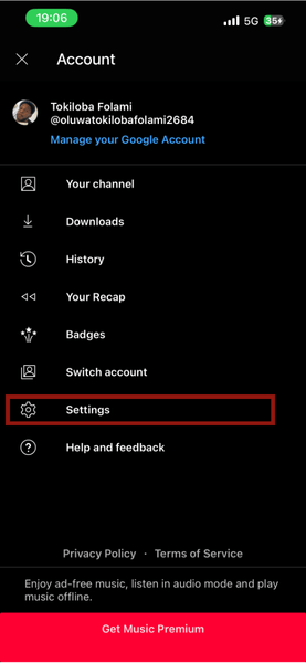 Iphone Youtube Music Settings
