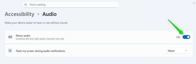 Mono Audio option in Windows 11