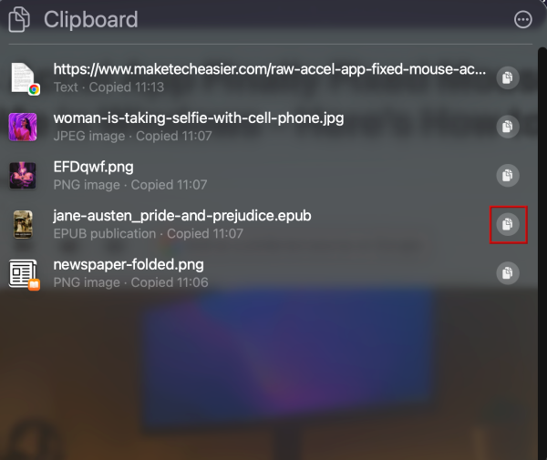 Viewing Clipboard history on Mac with items. 