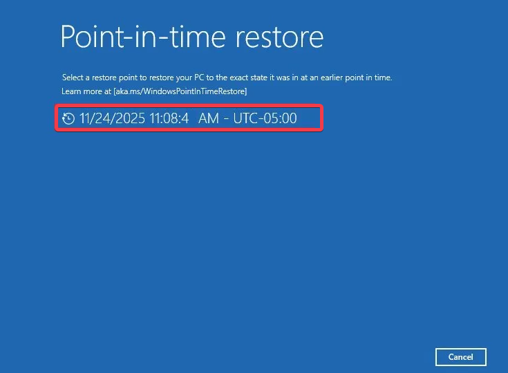 Pick A Restore Point