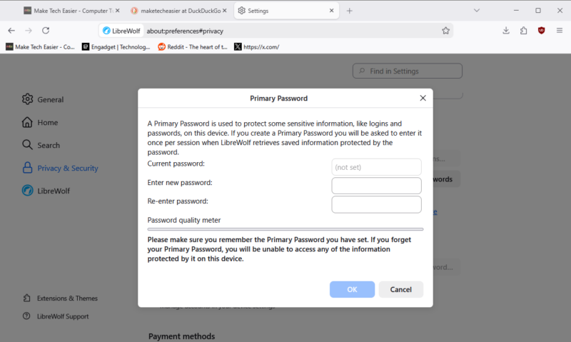 Pimary Password Librewolf