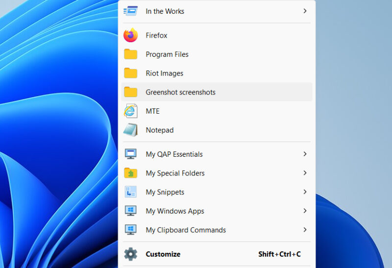 Quick Access Popup menu in Windows 11