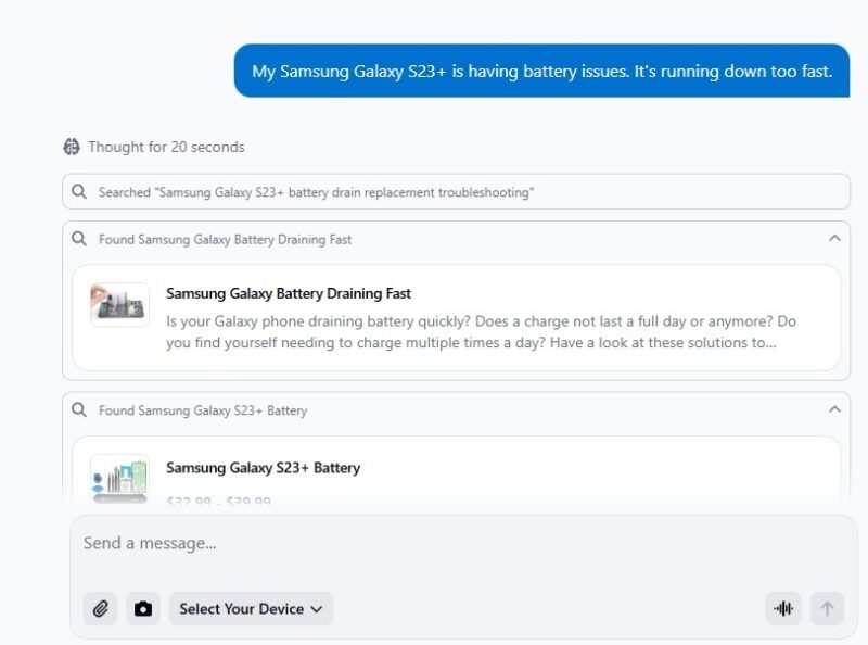 Samsung troubleshooting chat.