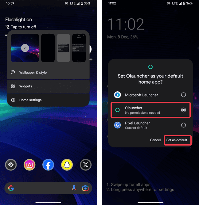Set Olauncher As Default