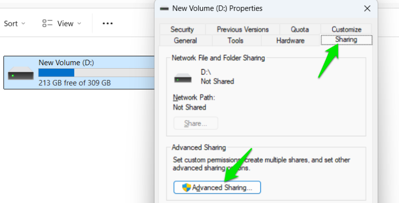 Advanced sharing options Windows
