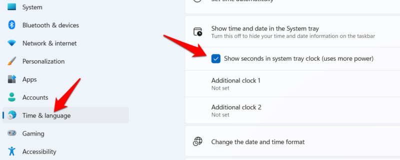 Show Seconds in Clock option in Windows 11
