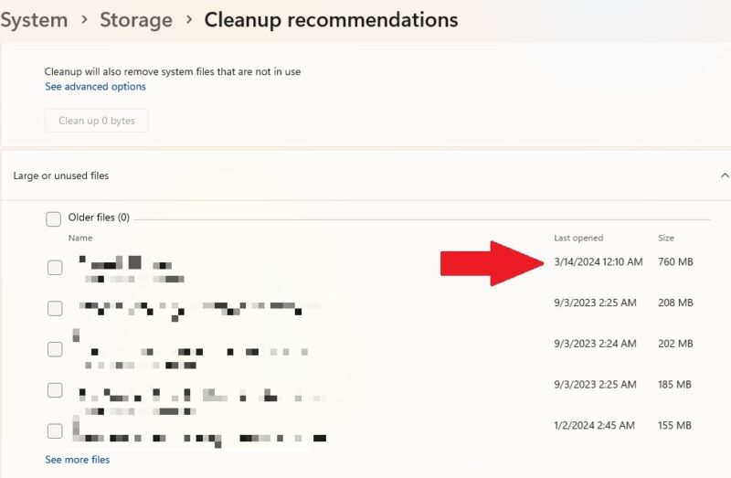 Viewing large files to delete.