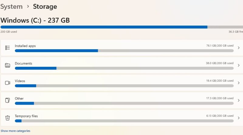Viewing storage on Windows.
