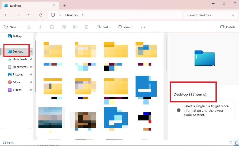 File Explorer showing a cluttered desktop with 35 files.
