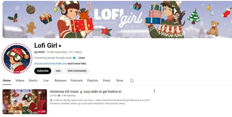 Lofi Girl channel page on YouTube.