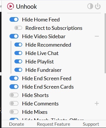Using Unhook to hide distractions on YouTube.