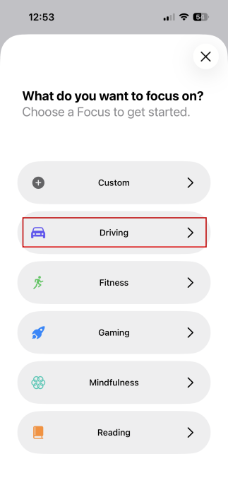Adding Driving mode to Focus on iPhone. 