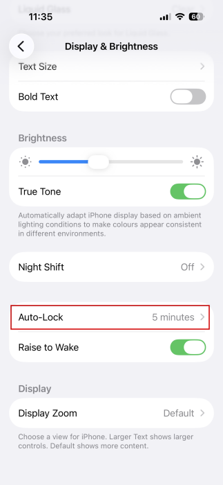 Selecting "Auto-Lock" option in iPhone Settings.