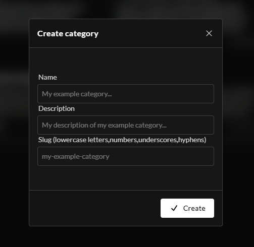 Creating a new category in MyPrompts.