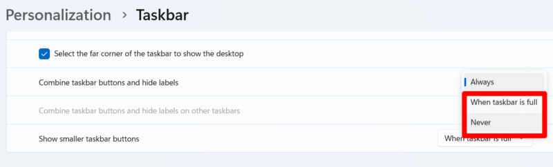 Ungrouping Taskbar Buttons option