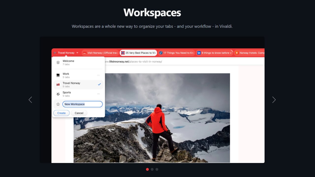 Vivaldi Workspaces Info On Official Site
