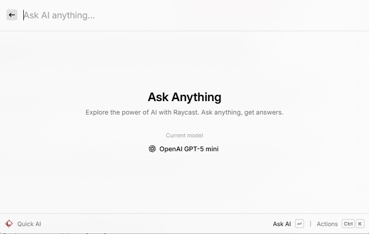 Launching Quick AI in Raycast.