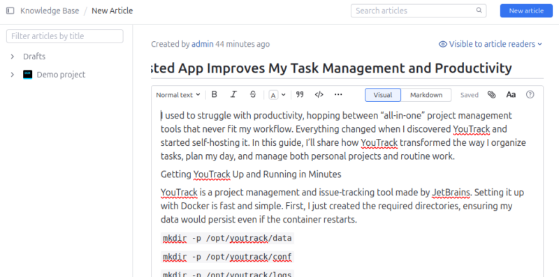 Youtrack Knowledge Base